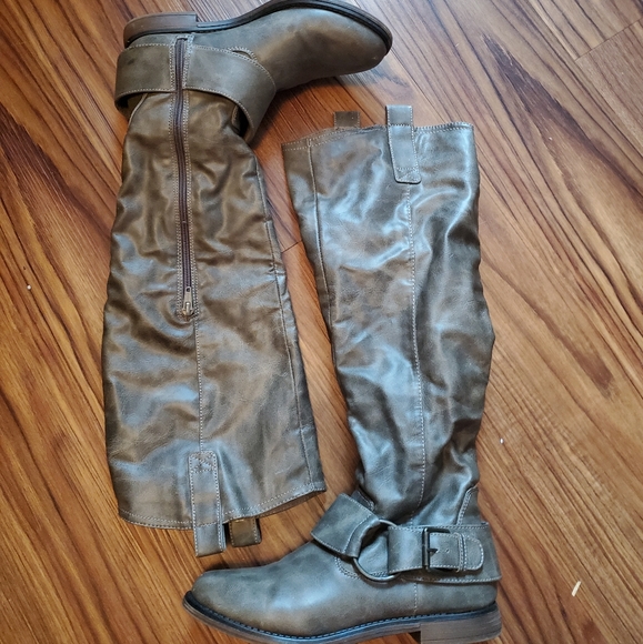 Taupe Tan High Knee Boots - Picture 2 of 8